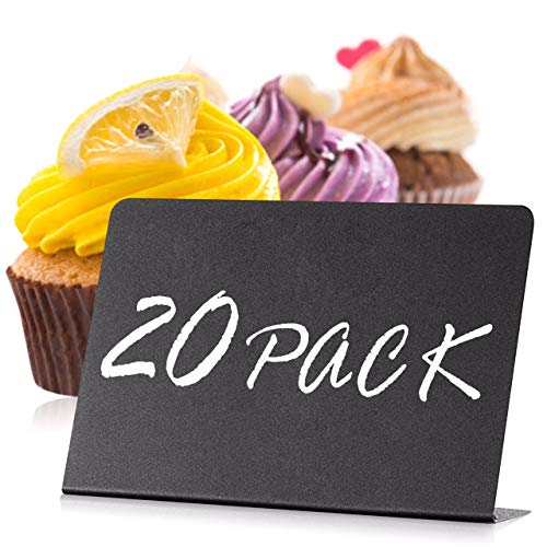 IRICUS 20 Pack Mini Chalkboard Signs for Food – Small 3x4 Tabletop Labels for Buffet - Wedding - Party or Catering – Reusable Plastic Black Display Stands for Chalk Board Food Tags - Image 1