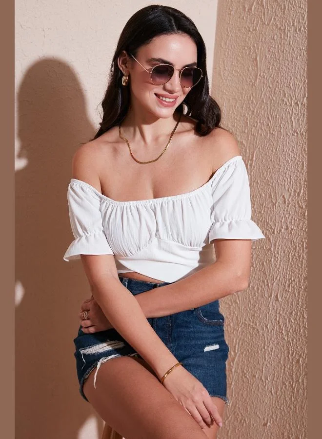 ليلا بلوزة نسائية قصيرة بياقة مادونا وربطة عنق من ليلا مقاس عادي