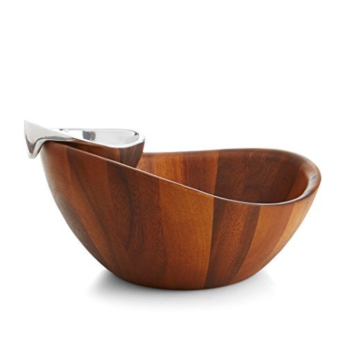nambe Harmony Chip and Dip Server | Chips and Salsa Serving Dish | Salad Bar Serving Set for A Party | Chilled Dip Serving Bowl | Made of Acacia Wood and Metal Alloy - Image 2