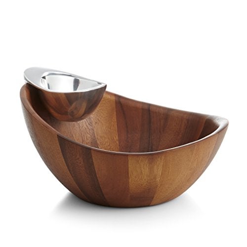 nambe Harmony Chip and Dip Server | Chips and Salsa Serving Dish | Salad Bar Serving Set for A Party | Chilled Dip Serving Bowl | Made of Acacia Wood and Metal Alloy - Image 5