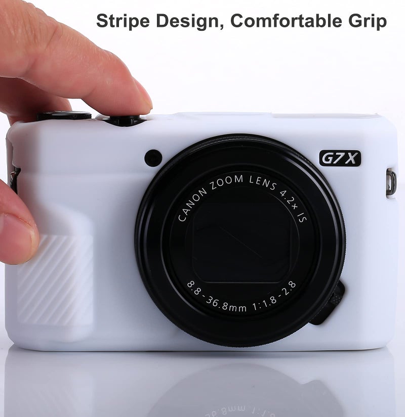 Yisau حافظة G7X Mark II حافظة G7X Mark III حافظة كاميرا G7X حافظة سيليكون رقيقة وخفيفة الوزن من المطاط الناعم لحقيبة تغطية لكانون باور شوت G7X G7X Mark II G7X Mark III + قطعة قماش ميكروفايبر (أبيض) - Image 2