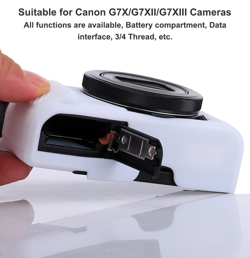 Yisau حافظة G7X Mark II حافظة G7X Mark III حافظة كاميرا G7X حافظة سيليكون رقيقة وخفيفة الوزن من المطاط الناعم لحقيبة تغطية لكانون باور شوت G7X G7X Mark II G7X Mark III + قطعة قماش ميكروفايبر (أبيض) - Image 4