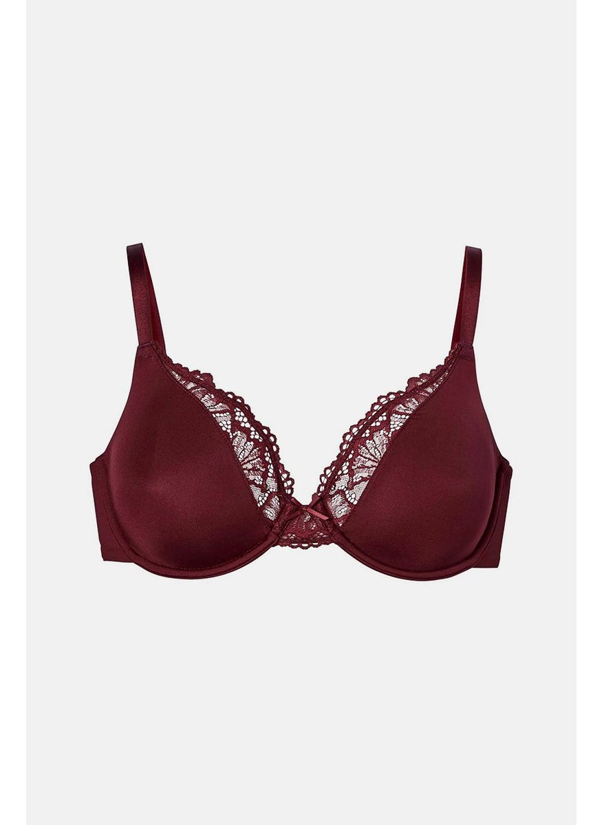 Tchibo Women Non Padded Underwired Lace Bra, Maroon  - Image 3