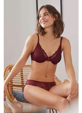 Tchibo Women Non Padded Underwired Lace Bra, Maroon  - Image 1
