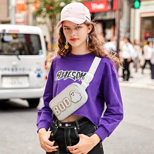 PainZieteg Halloween Crossbody Bag Ghost Purse Cute Spooky Gothic BOO Letter Belt Bag Packs Halloween Fanny Pack Halloween Gifts for Girls Women (Beige) - Image 2