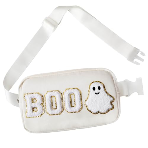 PainZieteg Halloween Crossbody Bag Ghost Purse Cute Spooky Gothic BOO Letter Belt Bag Packs Halloween Fanny Pack Halloween Gifts for Girls Women (Beige) - Image 1