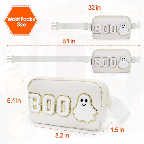 PainZieteg Halloween Crossbody Bag Ghost Purse Cute Spooky Gothic BOO Letter Belt Bag Packs Halloween Fanny Pack Halloween Gifts for Girls Women (Beige) - Image 5