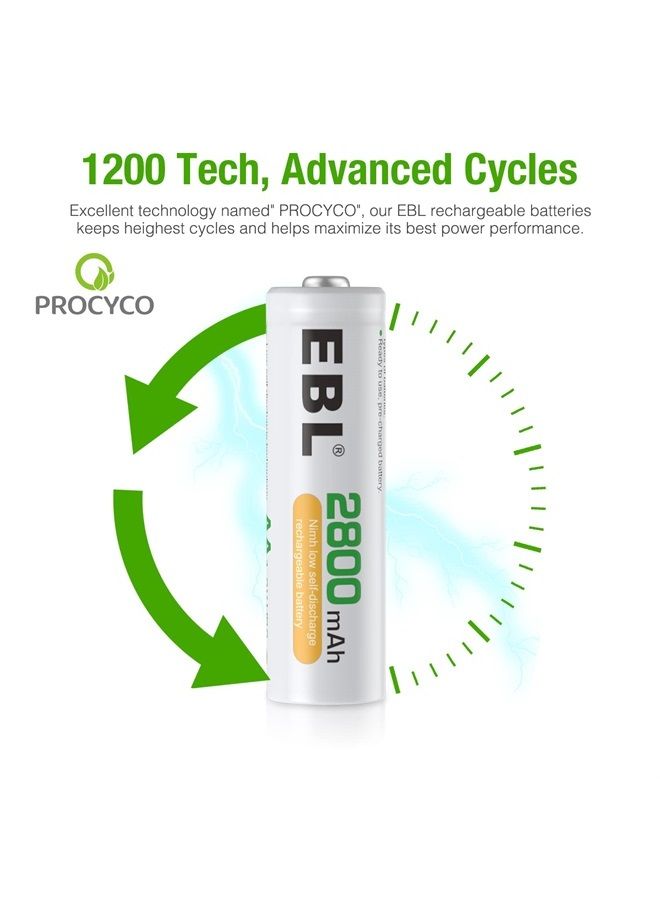 EBL AA Rechargeable Batteries 2800mAh Ready2Charge Quality AA Batteries - 16 Counts - Image 3