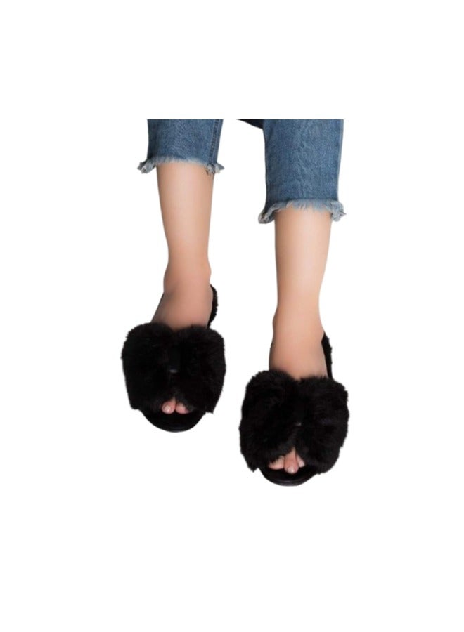black fur slipper bow style 36/37