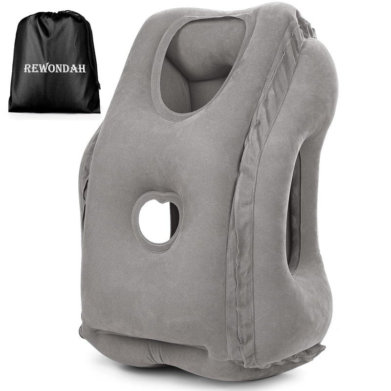 Rewondah Inflatable Travel Pillows for Airplanes | Airplane Pillow for Long Flight | Travel Plane Pillow for Airplanes Sleep Support | Blow up Flight Pillow for Long Flights to Avoid Neck Pain - Image 1