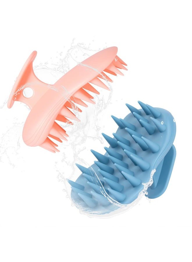 PHOVSUV 2pcs Shampoo Brush Hair Scalp Massager,100% Silicone Scalp Scrubber,Scalp Exfoliator for Stress Relax Hair Growth(Blue+Orange) - Image 1