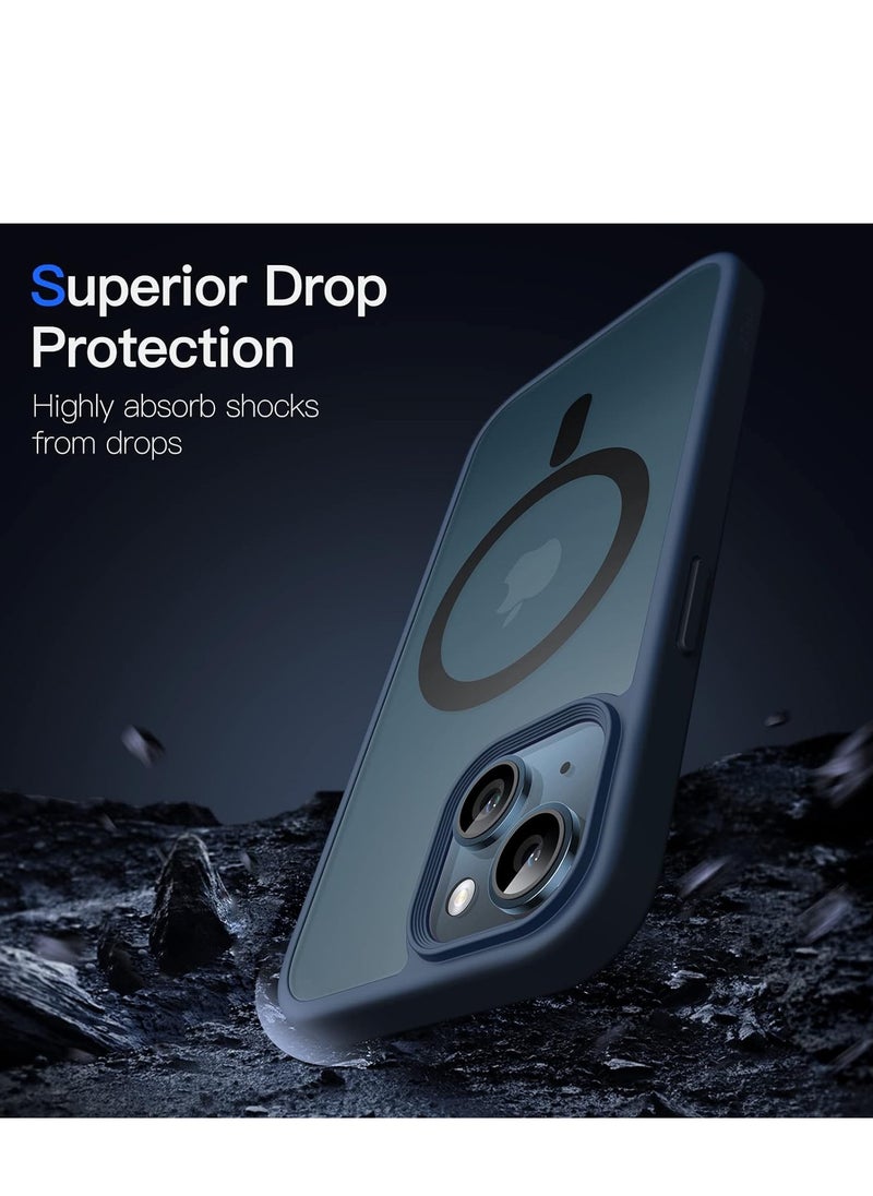 Denx - Magnetic Case for iPhone 13-14 6.1-Inch Compatible with MagSafe, Translucent Matte Back Slim Shockproof Phone Cover (Blue) - Image 1