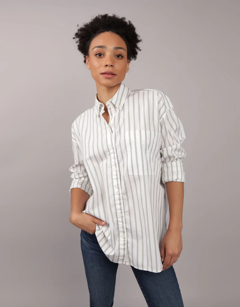 امريكان ايجل Striped Long Sleeve Button Down Shirt