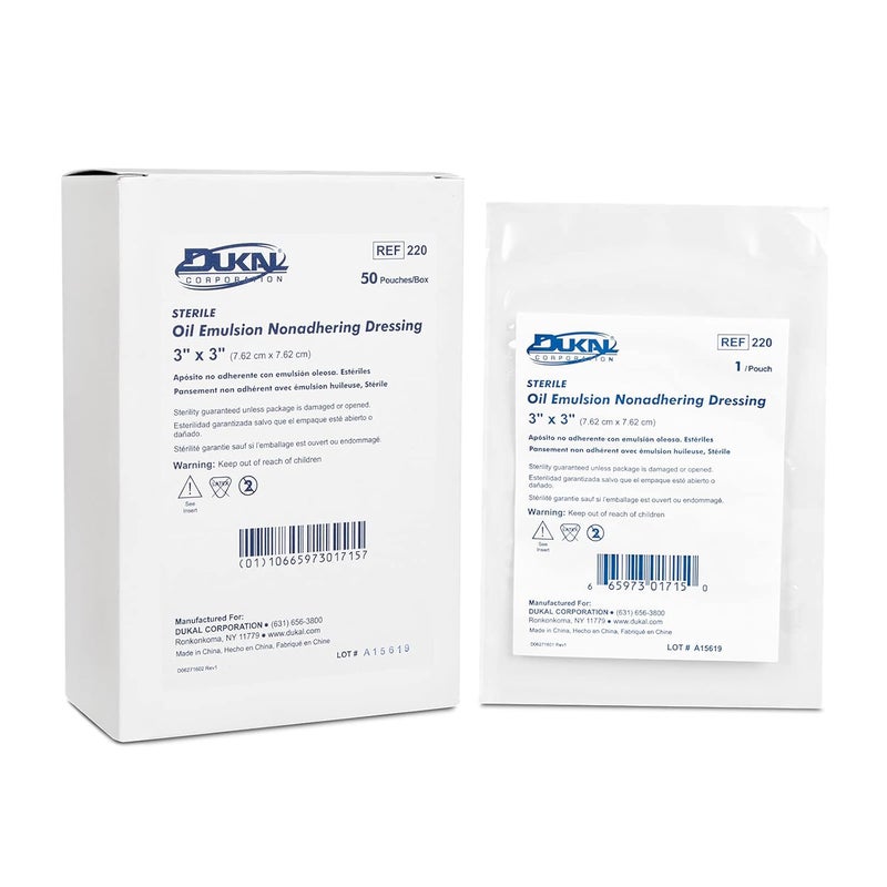 Dukal Oil Emulsion Dressing, 3" Width x 3" Length, Pack of 50