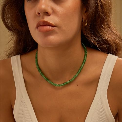 chorfla Beaded Gemstone Necklaces for Women Bohemian Colored Choker Natural Stone Bead Decoration Summer Beach Handmade Jewelry Necklace Emerald - Image 3