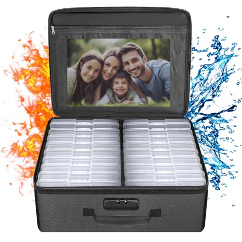 ENGPOW Photo Storage Box with 18 Inner 4" x 6" Photo Case(Clear), Fireproof Photo Organizer with Lock, Collapsible Portable Acid-Free Photo Keeper Craft Storage with Handles for Home, Office, travel - Image 1