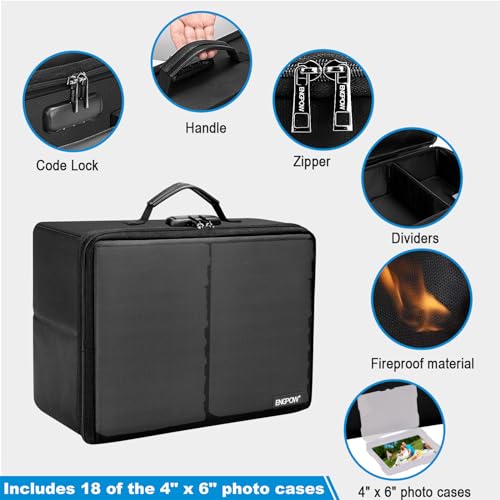ENGPOW Photo Storage Box with 18 Inner 4" x 6" Photo Case(Clear), Fireproof Photo Organizer with Lock, Collapsible Portable Acid-Free Photo Keeper Craft Storage with Handles for Home, Office, travel - Image 4