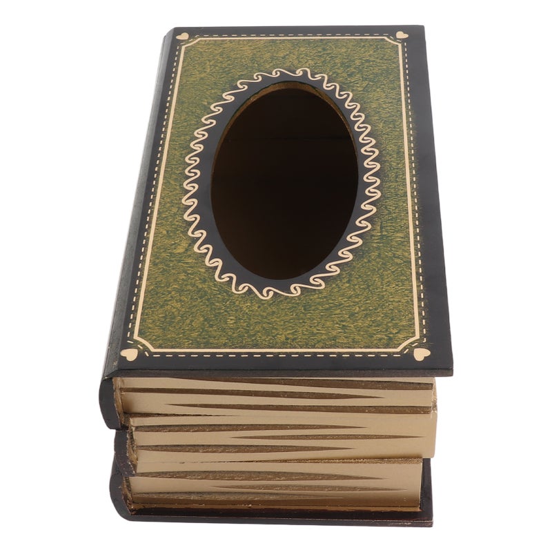 Book Tissue Box Cover Antique Rectangular Dispenser Napkin Holder for Bathroom Living Room Office Car Blackish Green - Image 2
