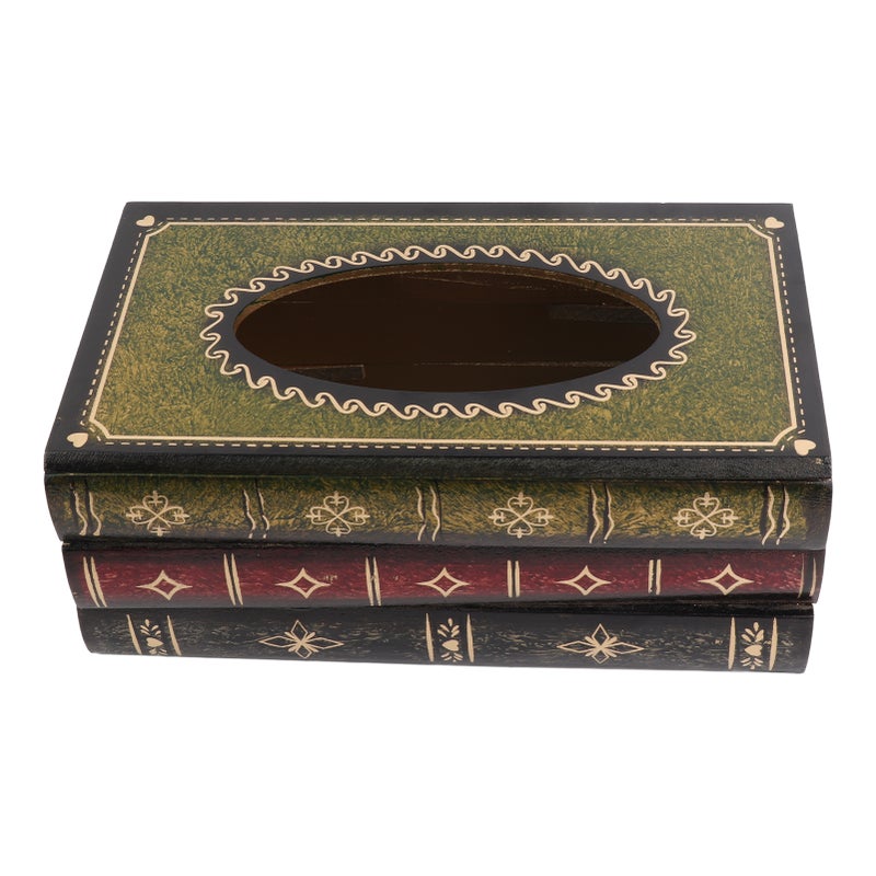 Book Tissue Box Cover Antique Rectangular Dispenser Napkin Holder for Bathroom Living Room Office Car Blackish Green - Image 1