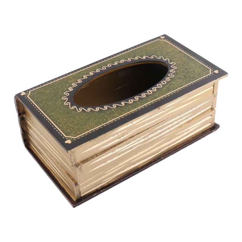 Book Tissue Box Cover Antique Rectangular Dispenser Napkin Holder for Bathroom Living Room Office Car Blackish Green - Image 3