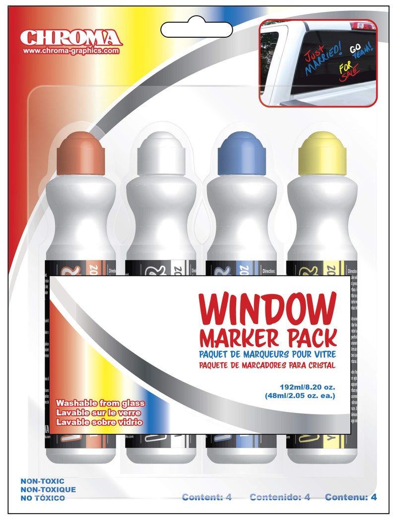 Chroma 000144 4 Color Pack Window Markerz - 2.05 oz. - Image 1