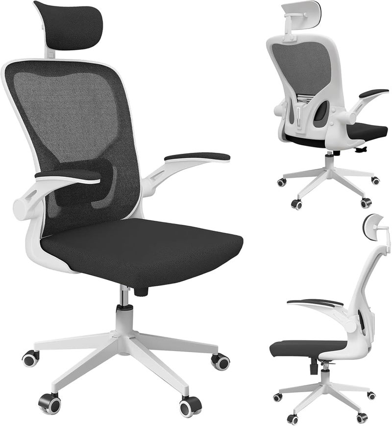 ROUNY Ergonomic Office Chair for Big and Tall People Adjustable Headrest, SGS Certified Gas Cylinder, Mesh Office Chair Gaming Chair with High Back and Armrest, Home Office Swivel Task Chair - Image 1