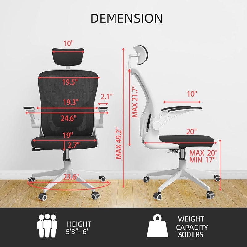 ROUNY Ergonomic Office Chair for Big and Tall People Adjustable Headrest, SGS Certified Gas Cylinder, Mesh Office Chair Gaming Chair with High Back and Armrest, Home Office Swivel Task Chair - Image 3