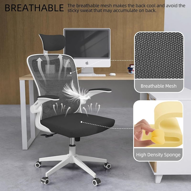 ROUNY Ergonomic Office Chair for Big and Tall People Adjustable Headrest, SGS Certified Gas Cylinder, Mesh Office Chair Gaming Chair with High Back and Armrest, Home Office Swivel Task Chair - Image 4