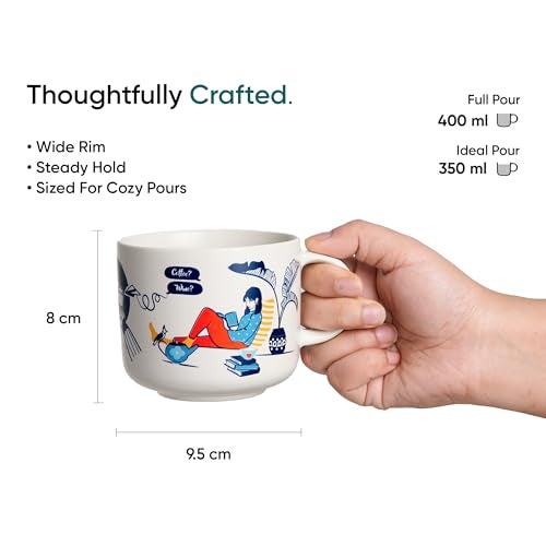 Shay Ceramic Couple Mug Set, Set of 2, Off White, 350ml | His & Her Coffee Cup | Matte Finish | Large Mug for Coffee | Premium Ceramic Coffee Cup (His & Her) - Image 3