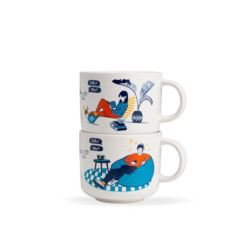 Shay Ceramic Couple Mug Set, Set of 2, Off White, 350ml | His & Her Coffee Cup | Matte Finish | Large Mug for Coffee | Premium Ceramic Coffee Cup (His & Her) - Image 1