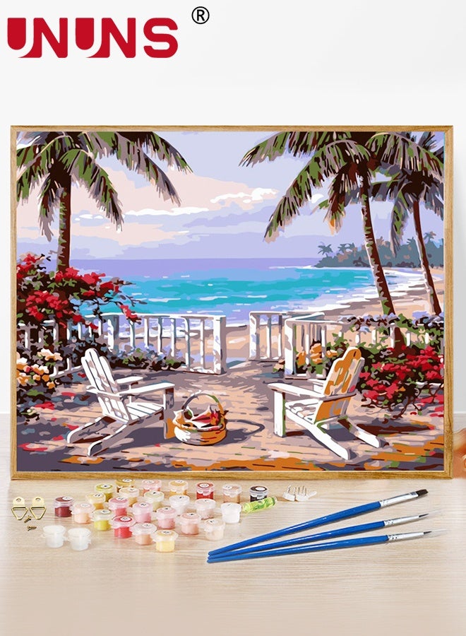 UNUNS Paint by Number For Adults,Beginner Canvas Landscape Beach,Painting by Numbers Kits With Brushes And Acrylic Paint,Frameless,40x50cm - Image 1