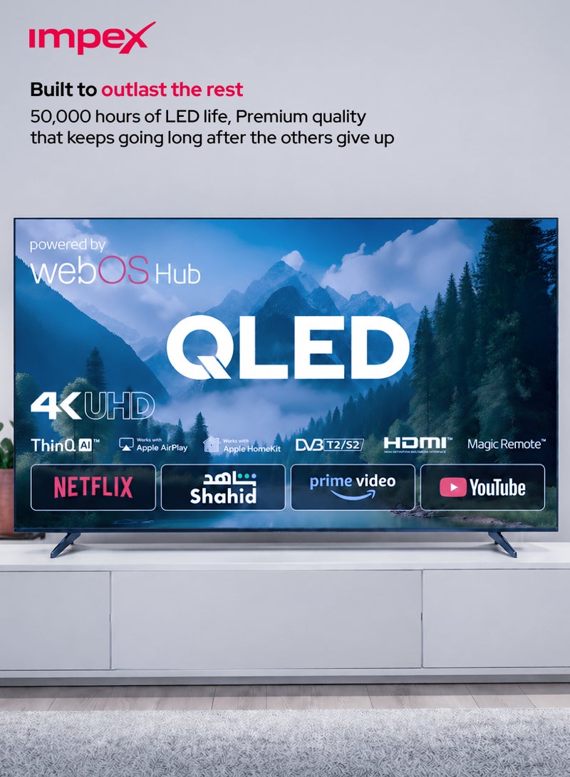 إمبكس 100 Inch Smart QLED TV 4K UHD FIESTA100Q, WebOS Ultra HD Smart TV with ThinQ AI, Dolby Audio, WiFi, Bluetooth, Magic Remote, Apple Airplay, Netflix, YouTube, Prime Video, DVB T2/S2, HDMI & USB, Super Slim QLED Television FIESTA100Q black - Image 2