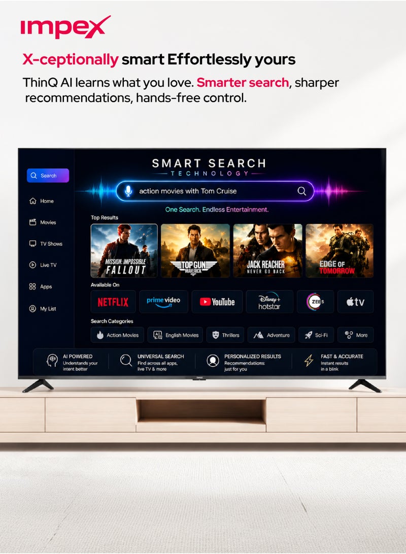 إمبكس 100 Inch Smart QLED TV 4K UHD FIESTA100Q, WebOS Ultra HD Smart TV with ThinQ AI, Dolby Audio, WiFi, Bluetooth, Magic Remote, Apple Airplay, Netflix, YouTube, Prime Video, DVB T2/S2, HDMI & USB, Super Slim QLED Television FIESTA100Q black - Image 4