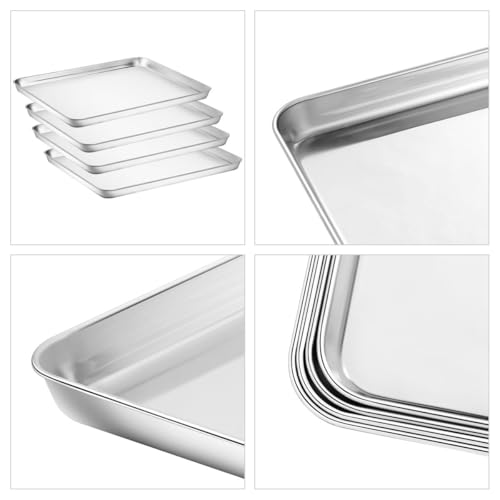 Yododo Baking Sheet Set of 4, Yododo Cookie Sheets Metal Stainless Steel Tray Baking Pans, Rectangle Size 16 x 12 x 1 inch, Mirror Polishing & Dishwasher Safe, Non Toxic & Healthy, Rust Free & Easy Clean - Image 4