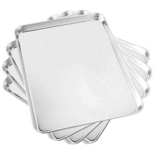 Yododo Baking Sheet Set of 4, Yododo Cookie Sheets Metal Stainless Steel Tray Baking Pans, Rectangle Size 16 x 12 x 1 inch, Mirror Polishing & Dishwasher Safe, Non Toxic & Healthy, Rust Free & Easy Clean - Image 1
