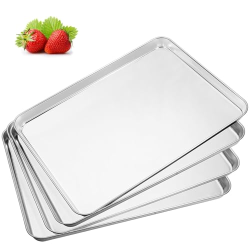 Yododo Baking Sheet Set of 4, Yododo Cookie Sheets Metal Stainless Steel Tray Baking Pans, Rectangle Size 16 x 12 x 1 inch, Mirror Polishing & Dishwasher Safe, Non Toxic & Healthy, Rust Free & Easy Clean - Image 3