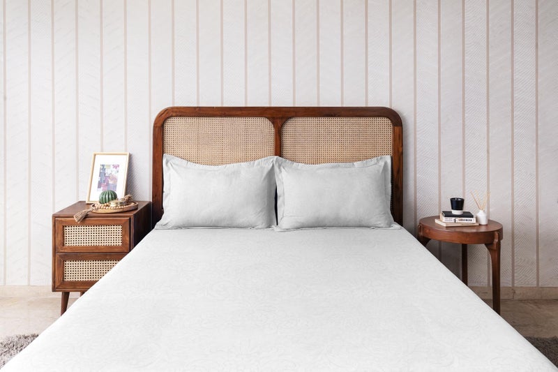 THE HAPPY POD Double Bedsheet Set| All-Season Double Bedsheet (160 TC)- 2.28m x 2.54m (90in x 100in)| 2 Pillow Covers - 46cm x 69cm - Soft, Cozy & Durable| Geometric - Ivory| 100% Brushed Microfiber - Image 2