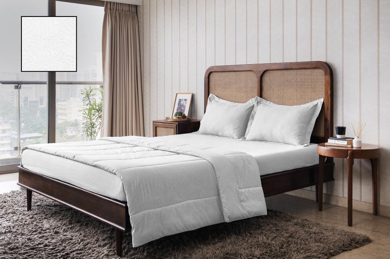 THE HAPPY POD Double Bedsheet Set| All-Season Double Bedsheet (160 TC)- 2.28m x 2.54m (90in x 100in)| 2 Pillow Covers - 46cm x 69cm - Soft, Cozy & Durable| Geometric - Ivory| 100% Brushed Microfiber - Image 5
