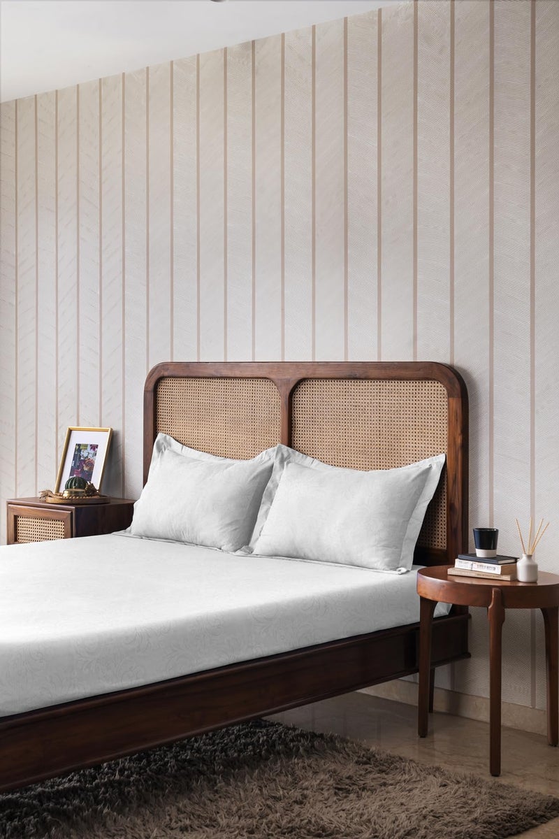 THE HAPPY POD Double Bedsheet Set| All-Season Double Bedsheet (160 TC)- 2.28m x 2.54m (90in x 100in)| 2 Pillow Covers - 46cm x 69cm - Soft, Cozy & Durable| Geometric - Ivory| 100% Brushed Microfiber - Image 4