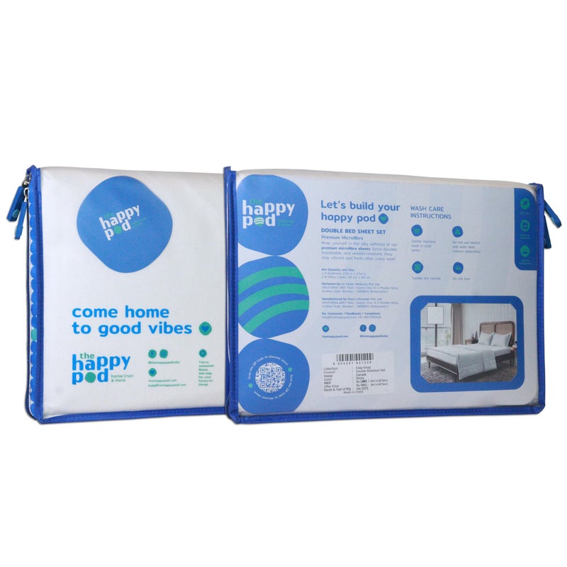 THE HAPPY POD Double Bedsheet Set| All-Season Double Bedsheet (160 TC)- 2.28m x 2.54m (90in x 100in)| 2 Pillow Covers - 46cm x 69cm - Soft, Cozy & Durable| Geometric - Ivory| 100% Brushed Microfiber - Image 3