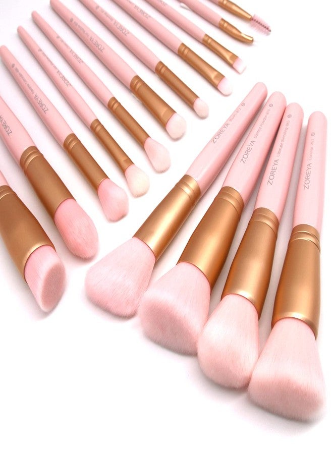 Z'OREYA Makeup Brushes 15Pcs Makeup Brush Set Premium Synthetic Kabuki Brush Cosmetics Foundation Concealers Powder Blush Blending Face Eye Shadows Brush Set (Pink) - Image 1