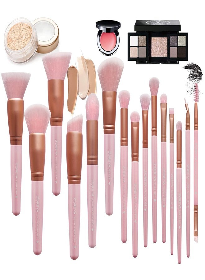 Z'OREYA Makeup Brushes 15Pcs Makeup Brush Set Premium Synthetic Kabuki Brush Cosmetics Foundation Concealers Powder Blush Blending Face Eye Shadows Brush Set (Pink) - Image 2