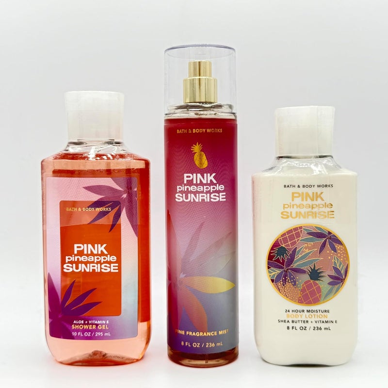 Pink Pineapple Sunrise 3Piece Bath Bundle Shower Gel Fine Fragrance Mist and Body Lotion - Image 1