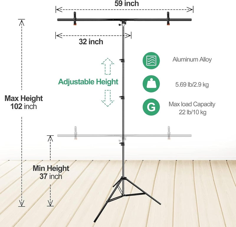 EMART Green Screen Background with Stand, 1.5x2.6m(5x8.5ft) Portable T-Shape Backdrop Support Greenscreen with 1.5x2m(5x7ft), Photography Studio Kit for Chroma Key, Video, Shooting, Streaming - Image 2