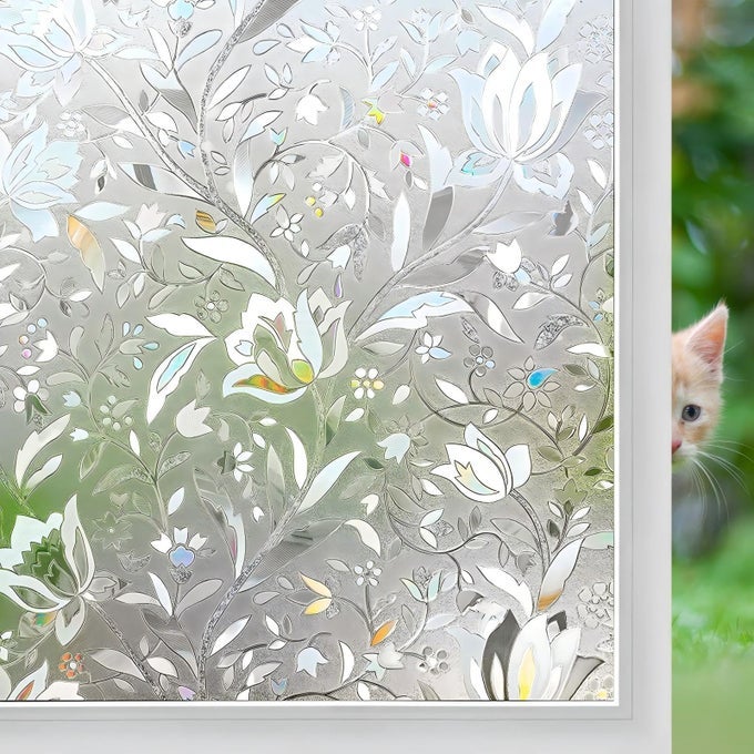 WINDOW FILM FLORAL DECORATIVE WINDOW PRIVACY FILM 24 X 787 INCHES FRONT DOOR GLASS PRIVACY FILM REMOVABLE STATIC CLING ANTIUV WINDOW STICKERS