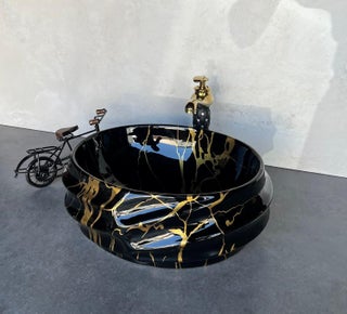 NEROBI Designer Glossy Finish Ceramic Art Wash Basin Vessel Sink Table Top Collapsible Wash Basin BlackGolden Art Wash Basin 16 x 13 x 6 Inch - pzsku/Z7D88AFF8EA61737AF21DZ/45/1746617912/26cb7a29-3f0b-40f3-9f60-85769f6c4f4c