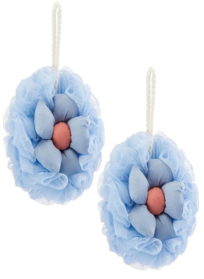 Afarnook 2 Pack Cute Flower Loofah for Women, Bath Loofah Sponge, Mesh Pouf Flower Body Scrubber, Exfoliating Shower Sponge, Bath Scrubber for Sensitive Skin in Beauty Bathing Accessories(Blue - Image 1