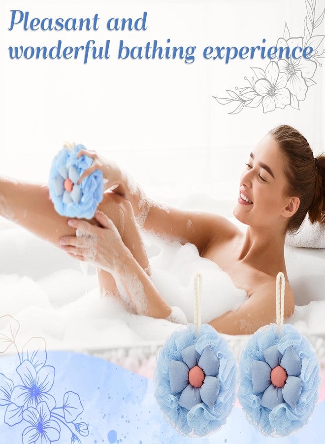 Afarnook 2 Pack Cute Flower Loofah for Women, Bath Loofah Sponge, Mesh Pouf Flower Body Scrubber, Exfoliating Shower Sponge, Bath Scrubber for Sensitive Skin in Beauty Bathing Accessories(Blue - Image 5
