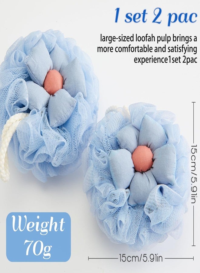 Afarnook 2 Pack Cute Flower Loofah for Women, Bath Loofah Sponge, Mesh Pouf Flower Body Scrubber, Exfoliating Shower Sponge, Bath Scrubber for Sensitive Skin in Beauty Bathing Accessories(Blue - Image 2