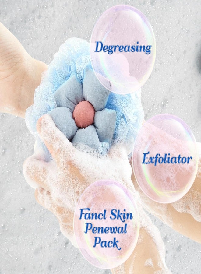 Afarnook 2 Pack Cute Flower Loofah for Women, Bath Loofah Sponge, Mesh Pouf Flower Body Scrubber, Exfoliating Shower Sponge, Bath Scrubber for Sensitive Skin in Beauty Bathing Accessories(Blue - Image 4